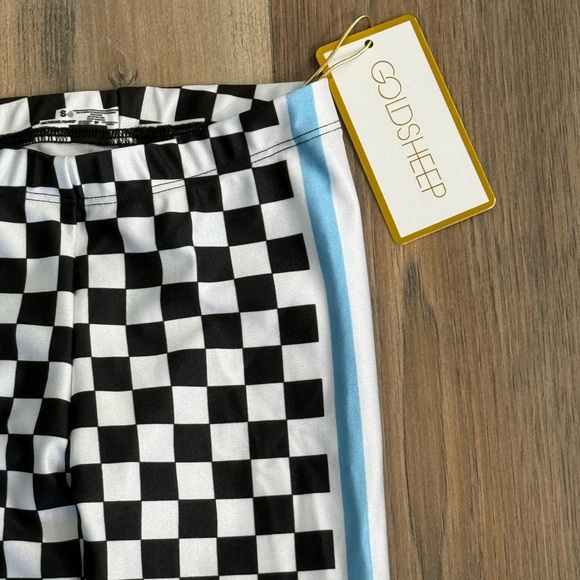 Goldsheep Black and White Checkered Leggings with Blue Stripe - Picture 3 of 6